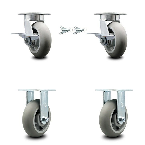 Service Caster 6 Inch Kingpinless Thermoplastic Wheel Caster Brake & Swivel Lock 2 Rigid, 2PK SCC-KP30S620-TPRRD-SLB-BSL-2-R-2 - main